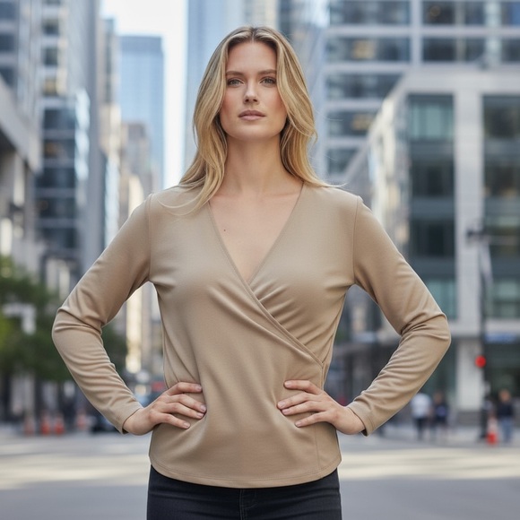 Halston Heritage Draped Blouse Top Size S  New with Tags  Beige Sand Nude - Picture 2 of 11